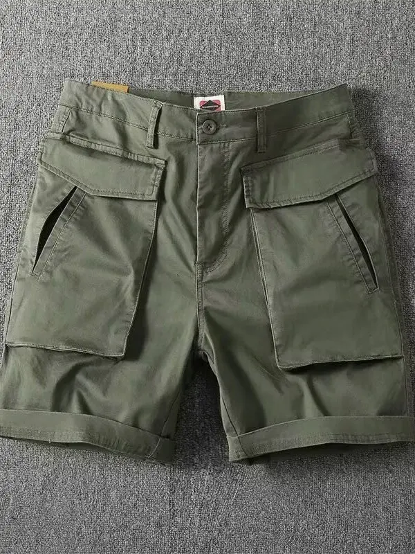 

Мужские летние шорты в американском ретро-стиле, свободные повседневные брюки с множеством карманов, прямые, на средней талии, из хлопка