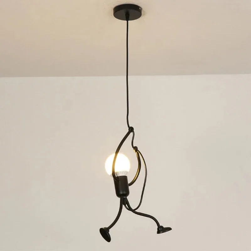 

Vintage Iron Little Man LED Ceiling Lamp Modern Arts Chandelier Living Room Children Bedroom Decor Black Pendant Lights