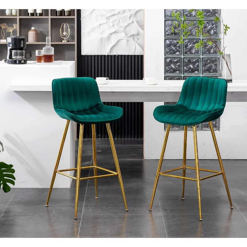 

Bar Height Stools Velvet Set of 2, Green Bar Stools for Kitchen Counter,Gold Bar Chairs in Modern Design