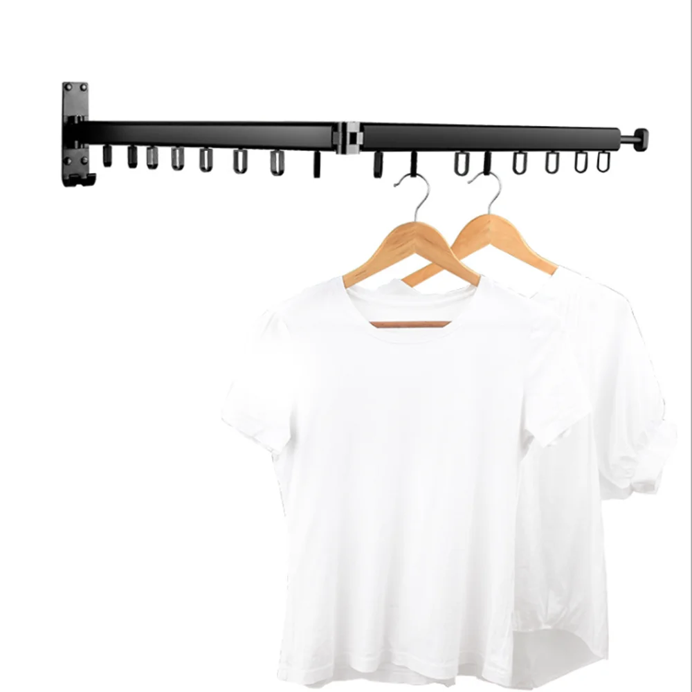 Black Multifunctional Indoor Foldable Hat Rack for Wall Mounted Balcony Clothes Drying Rail Stretchable Clothes Stand for