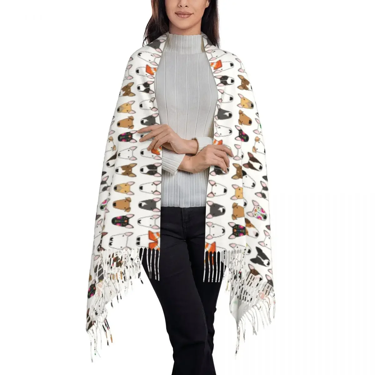 Customized Print Multi Bull Repeat Scarf Men Women Winter Fall Warm Scarves Dog Lover Bull Terrier Shawl Wrap