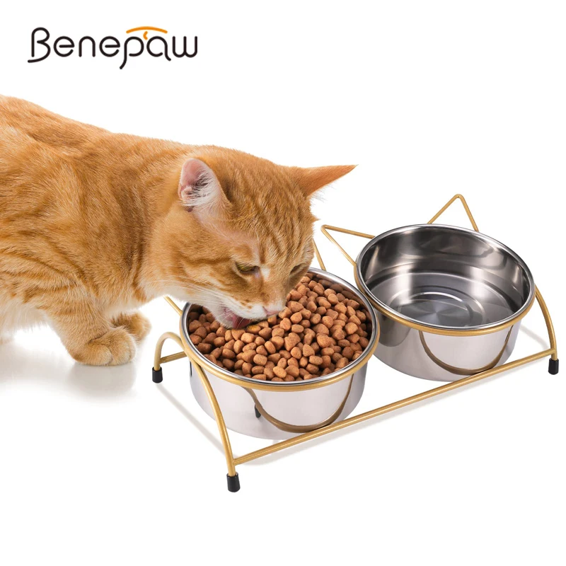 

Benepaw из нержавеющей стали поднятая двойная миска для кошек наклонная повышенная миска для еды котенка подставка для воды антирвотная миска для кормления домашних животных