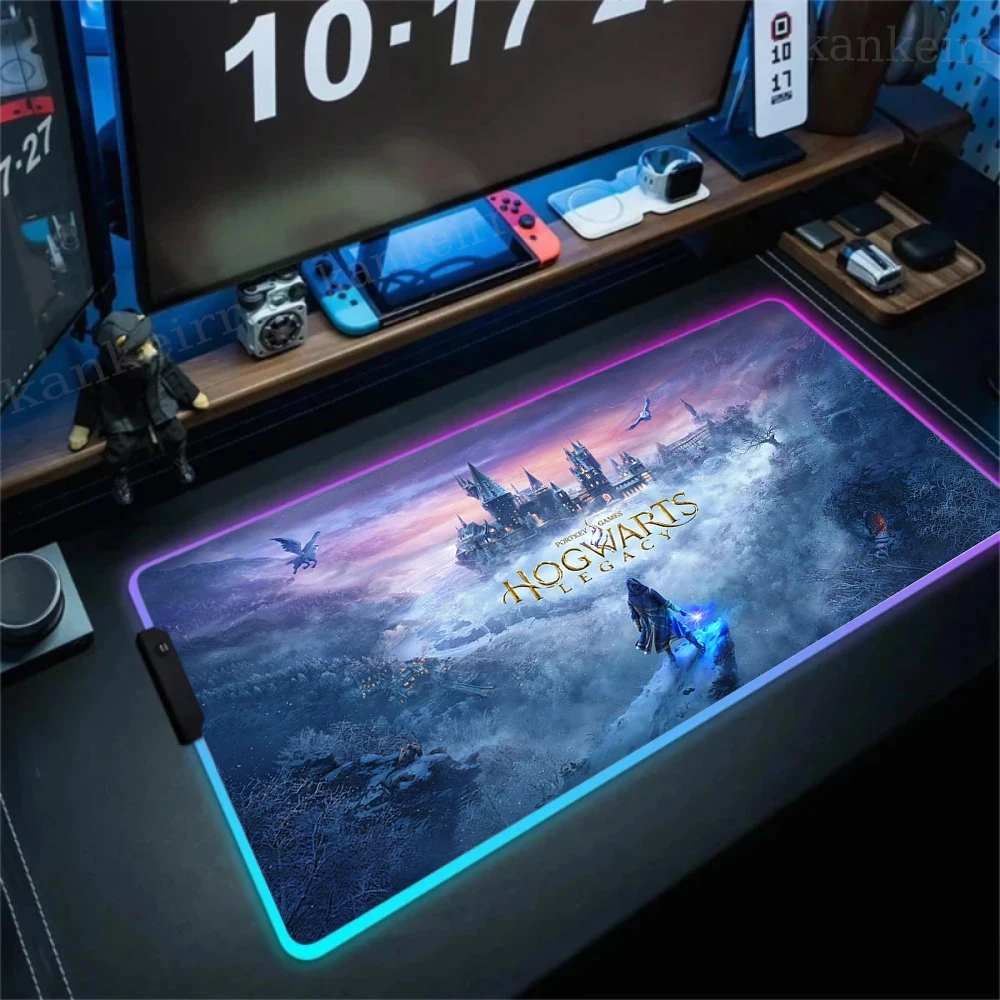 Gamers H-Hogwarts L-Legacy Mouse Pad Anime Luminous Mousepad Super Large RGB Game E-Sports Gamer Keyboard Led Colorful Desk Mat