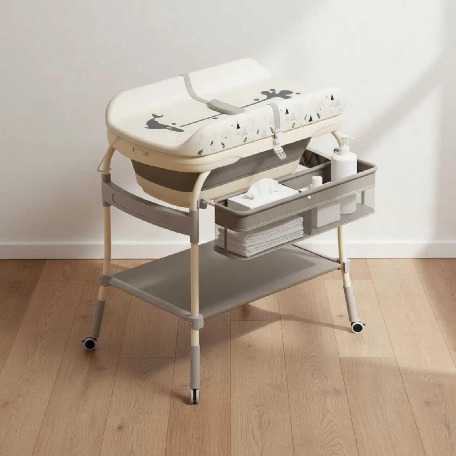 

Multifunction Baby Changing Table Height Adjustable Mobile Changing Table Portable Diaper Station Easy to Clean for Newborns