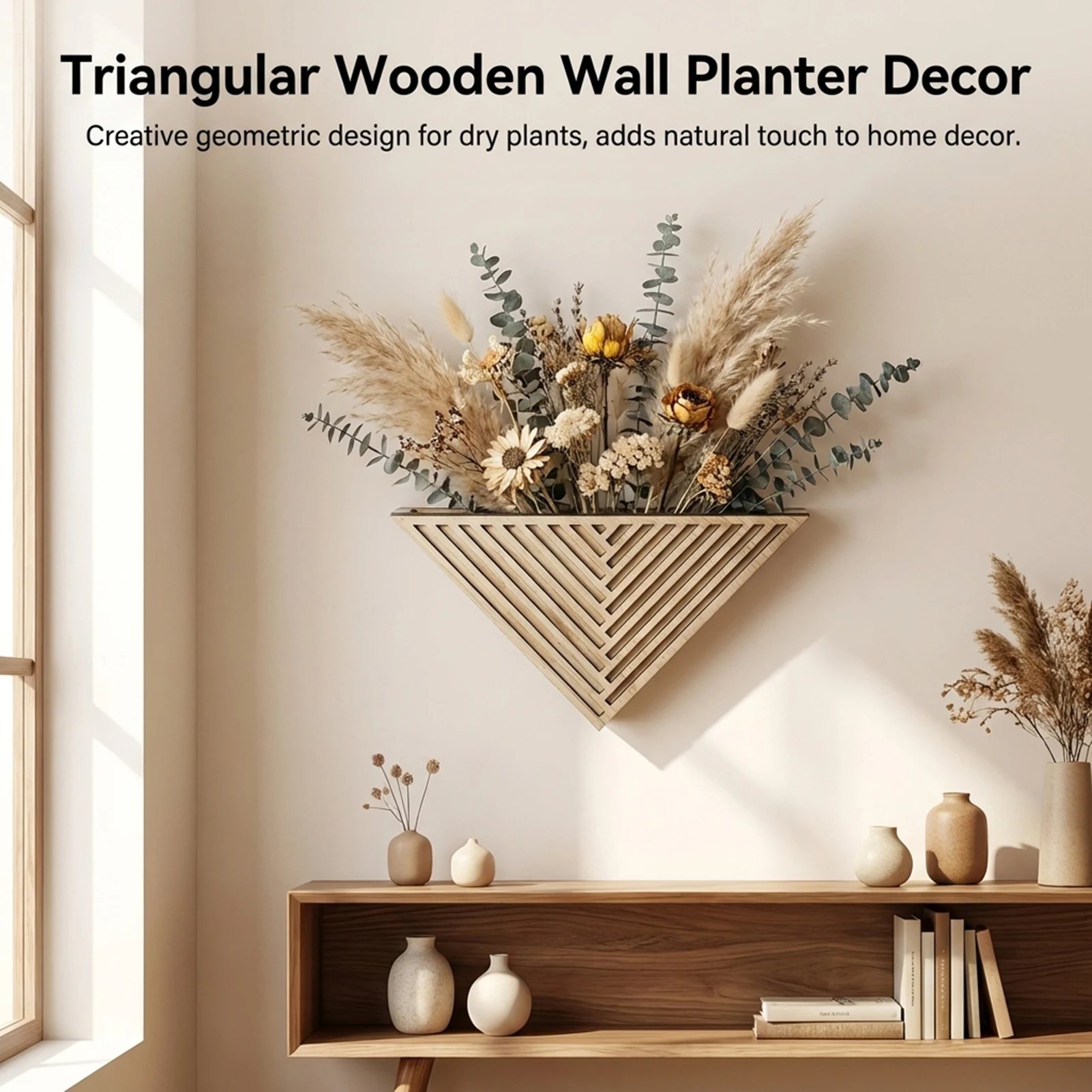 Wall Planter Triangle Design for Home Decoration Natural Material Easy Installation