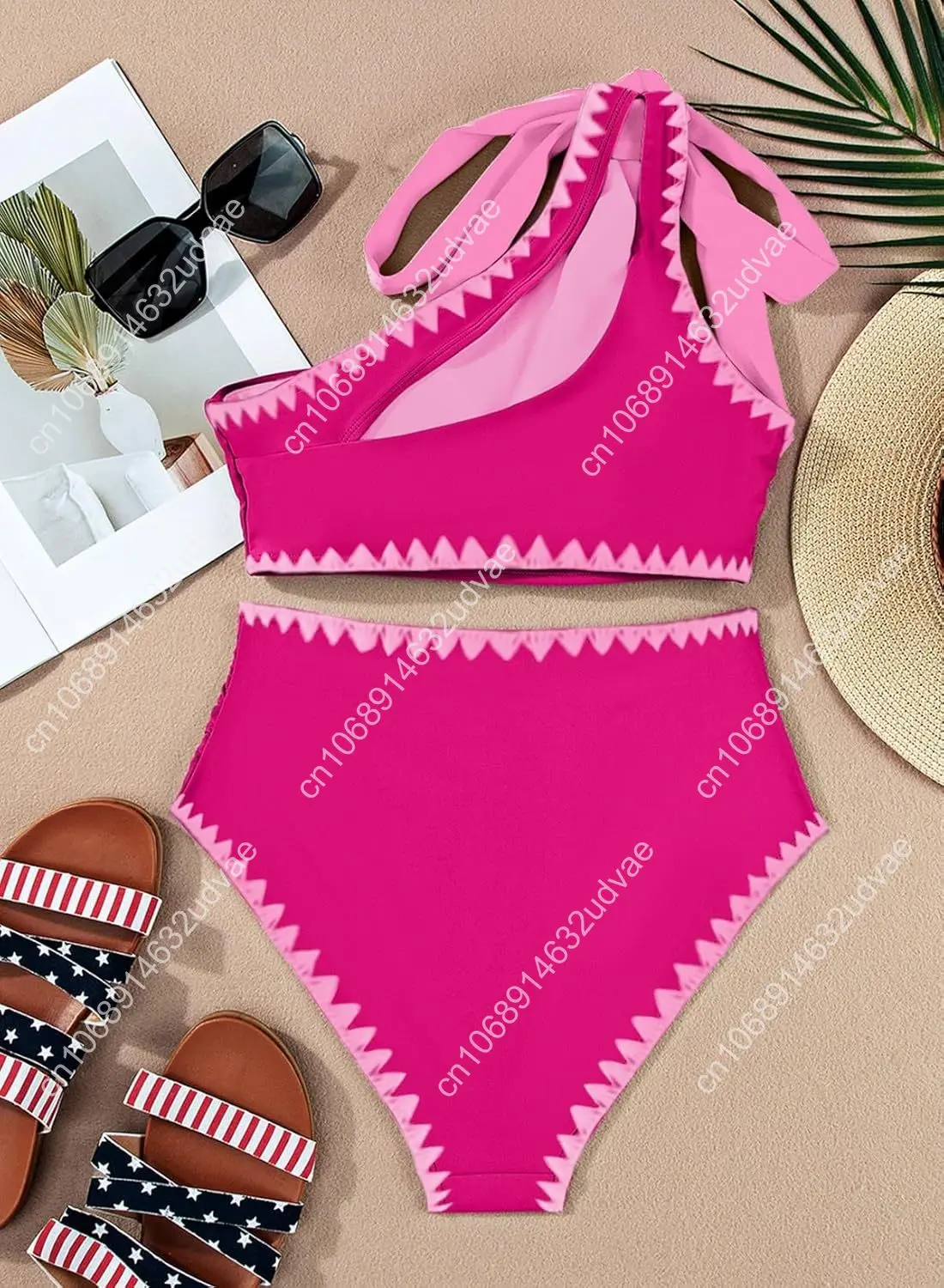 Women's One Bow Shoulder Bikini Sets 2 Piece Ruched Swimsuit Elegant Bathing Suit