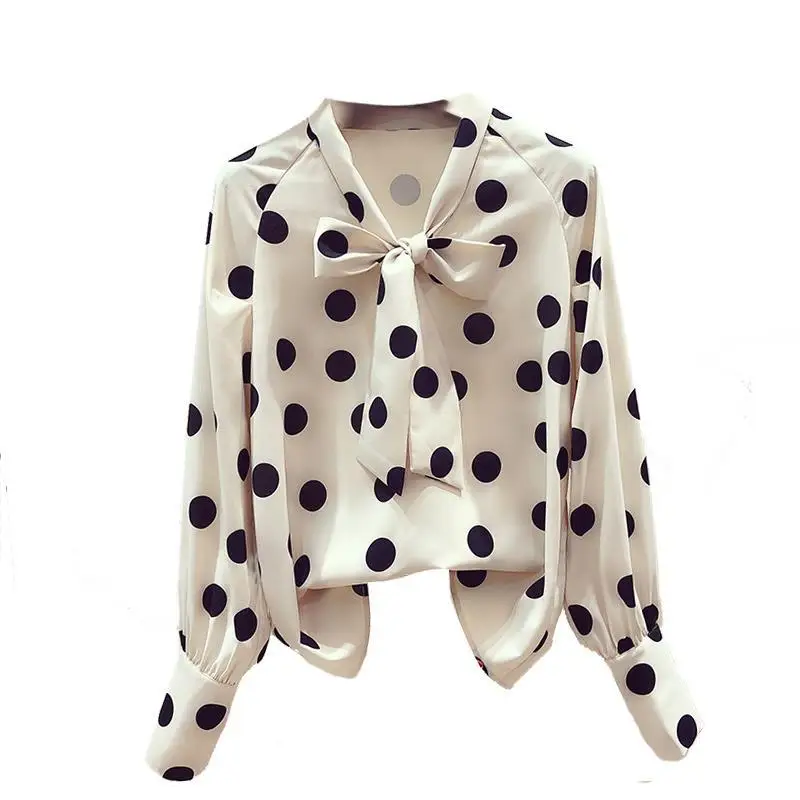 Blouse Women Polka Dot Chiffon Shirt Women\'s Spring  Autumn Retro Girl Long Sleeve Loose Top Blusas Mujer De Moda