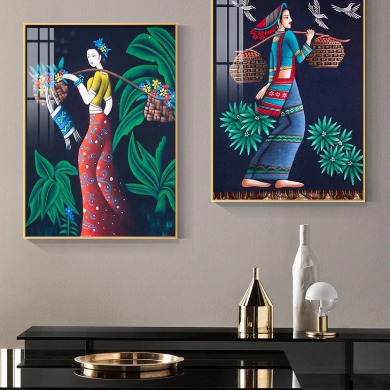 Thai Massage Shop Hanging Painting Spa Entrance Background Decorative Painting Asia Style Mural Poster Southeast Home Decoration