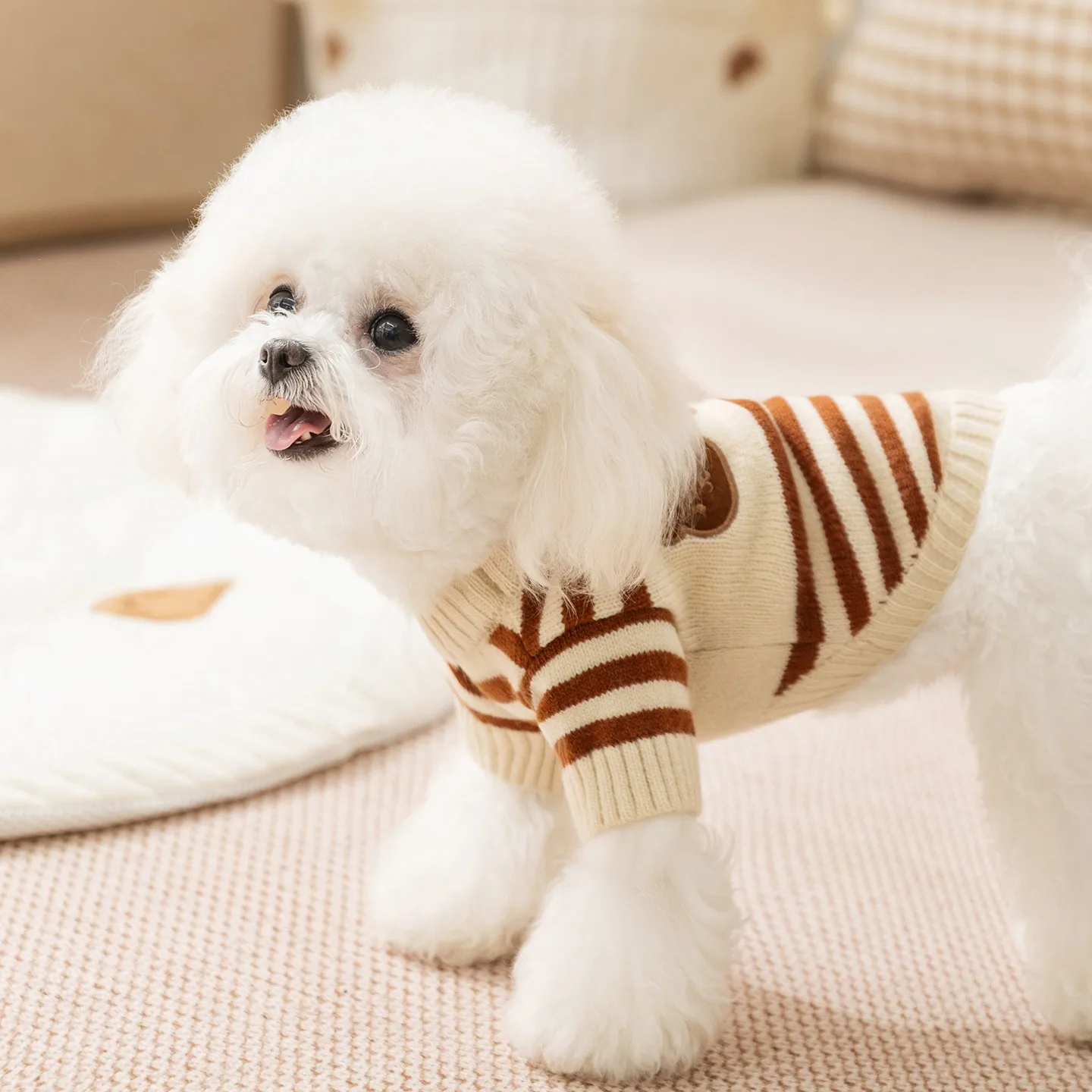 

Popular Striped Dog Clothes Warm Sweaters for Bichon Autumn and Winter Knitwear for Schnauzers Cartoon Pet Pullovers