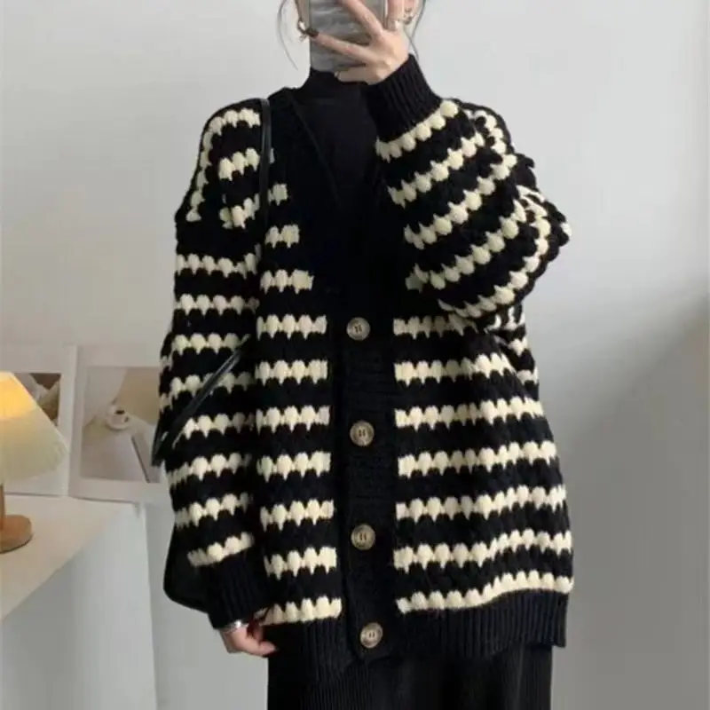 Autumn and Winter New Korean Version Women's Loose Fitting Slimming Sweater Cardigan Jacket+dress Two-piece Set