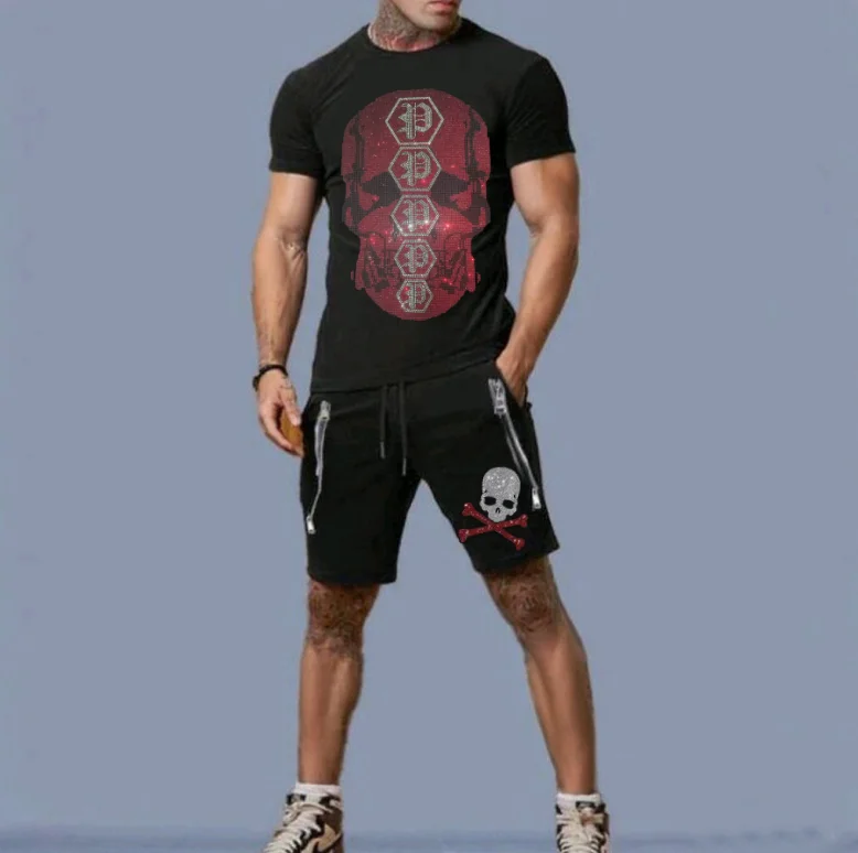 

Men's Designer men Casual tracksuit Rhinestones Embellishments Lightweight Fabric Summer Beach men Outfits