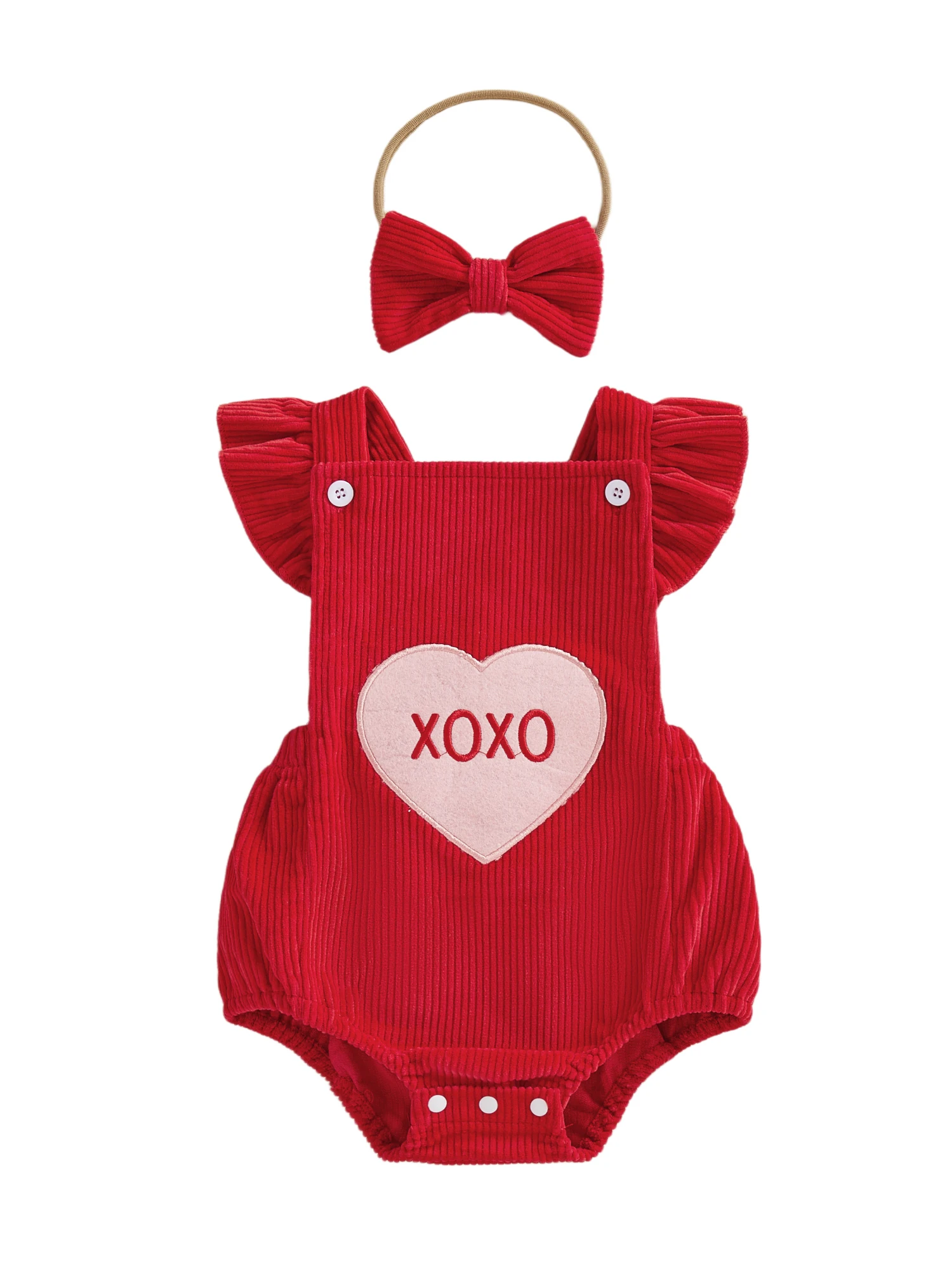 طقم فستان عيد الحب للفتيات الصغيرات، رومبير بدون أكمام مكشكش مطبوع عليه قلب مع عصابة رأس متطابقة لملابس الأطفال #3