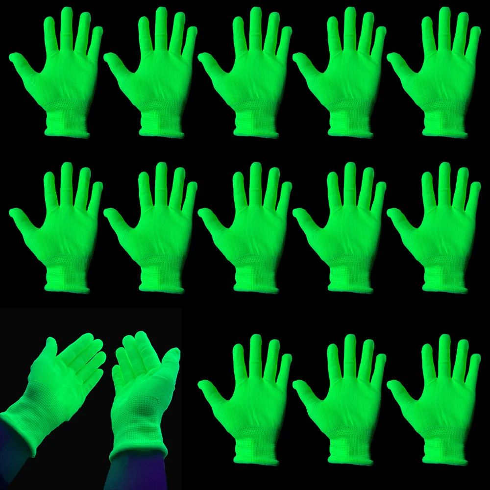 5Pairs Glow in the Dark Party Supplies Fluorescent Neon Gloves UV Blacklight Reactive Glow Gloves Birthday Accessories Decor