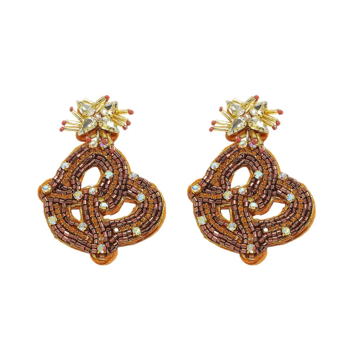 Beaded earrings Fabric Geometry Hand weaving Creativity Hollowed-out Pattern Bohemia Alloy Female Versatile Rice bead earrings