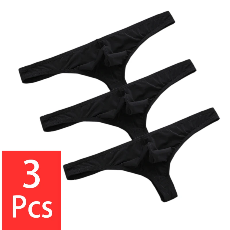 

3PCS/lot Ice Silk Men Underwear Ultra-thin U Pouch G-string Thong Tangas Sexy Low Waist Seamless Male Underpants T-Back Panties