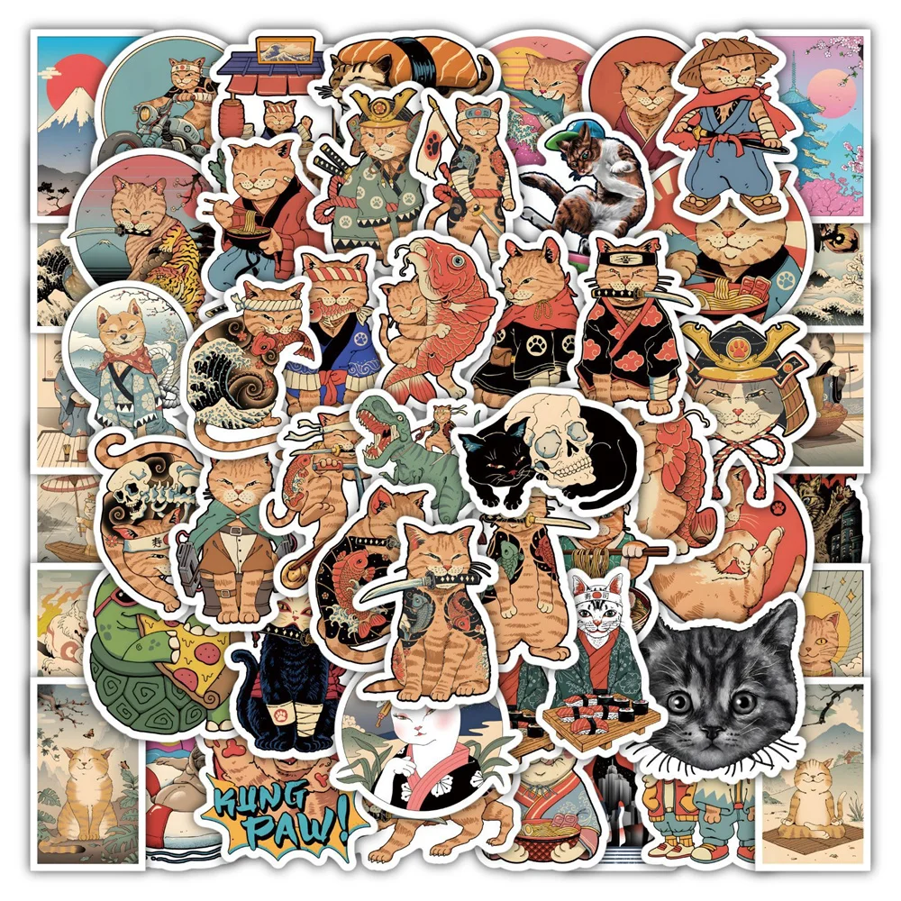 10/30/50PCS Cartoon New Anime Samurai Cat Personality Creative Sticker Guitar Computer Skateboard  Waterproof  Sticker Wholesale