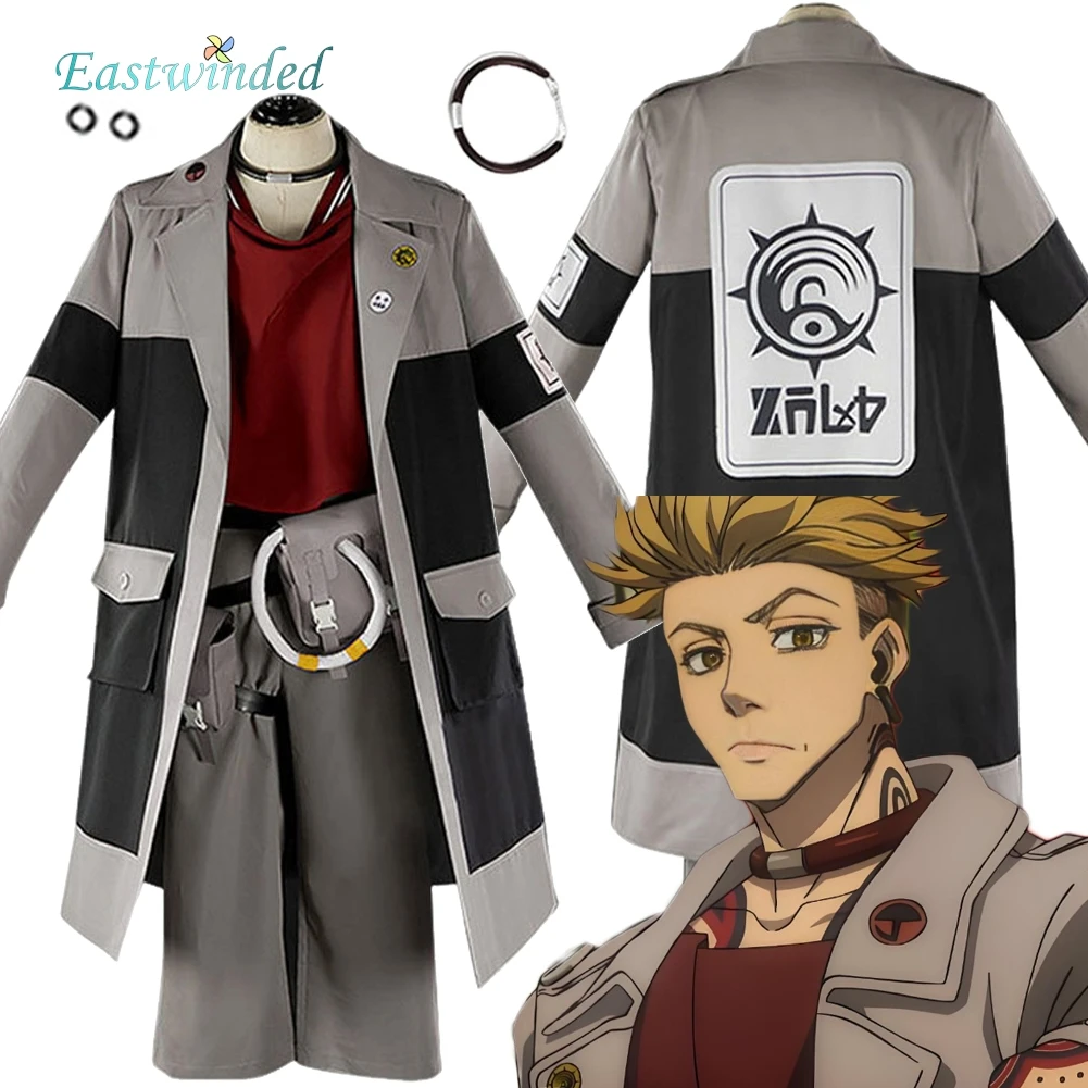 

Gachi A Kuta Enjin Cosplay Costume Grey Coat Red Top Outfits Accessories Clothes Set Halloween Uniform Carnival Party Adult Men