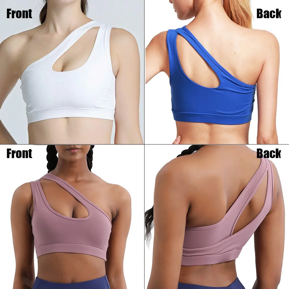 Sexy One Shoulder Yoga Bras Women Sports Top Crop Athletic Vest Push Up Underwear BH Sports Bra Sportswear Wire Free Gym Shirts