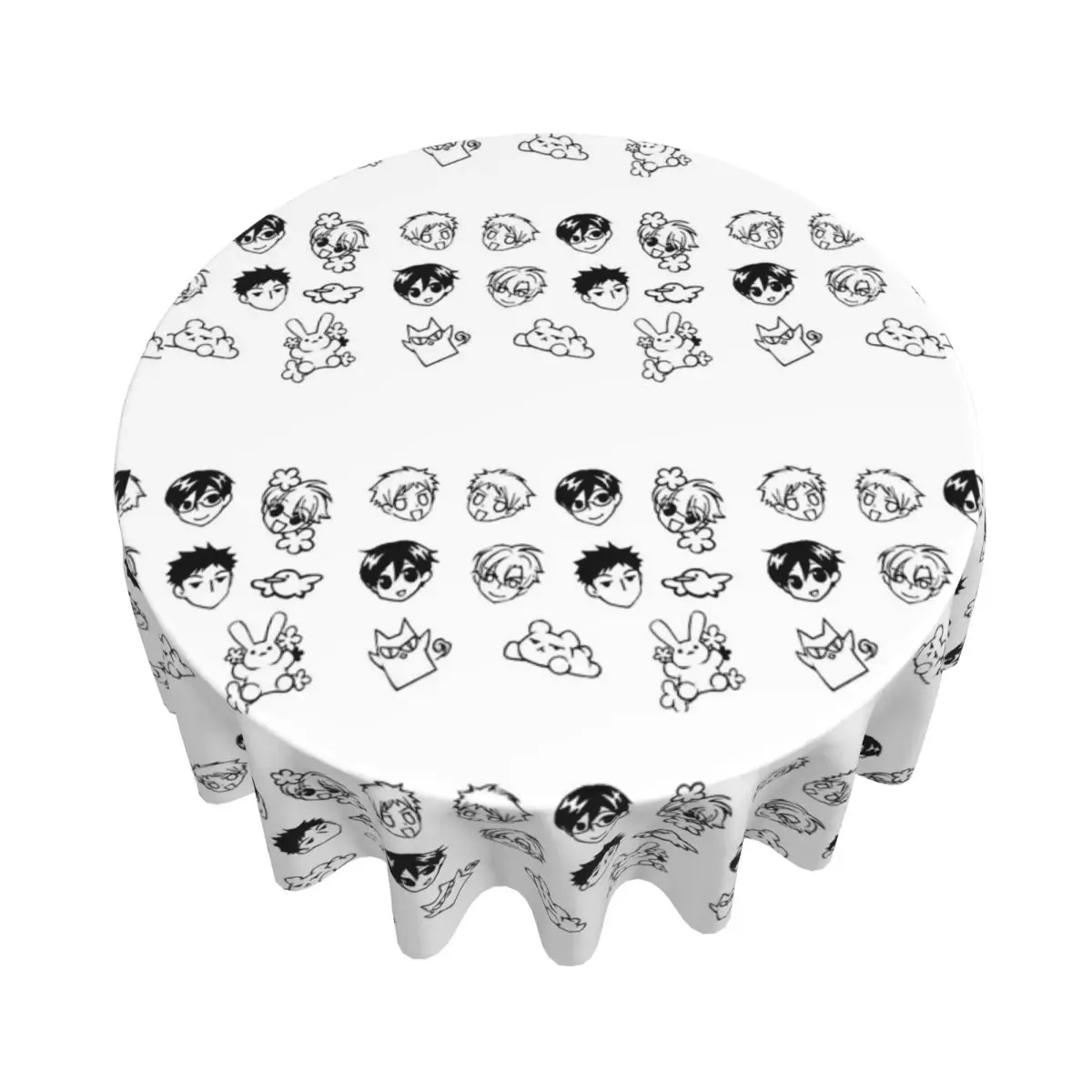 Ouran Host Club Doodles Waterproof Round Tablecloth Oilproof Table Cloth for Kitchen Events Dining Table Cover 60 inches