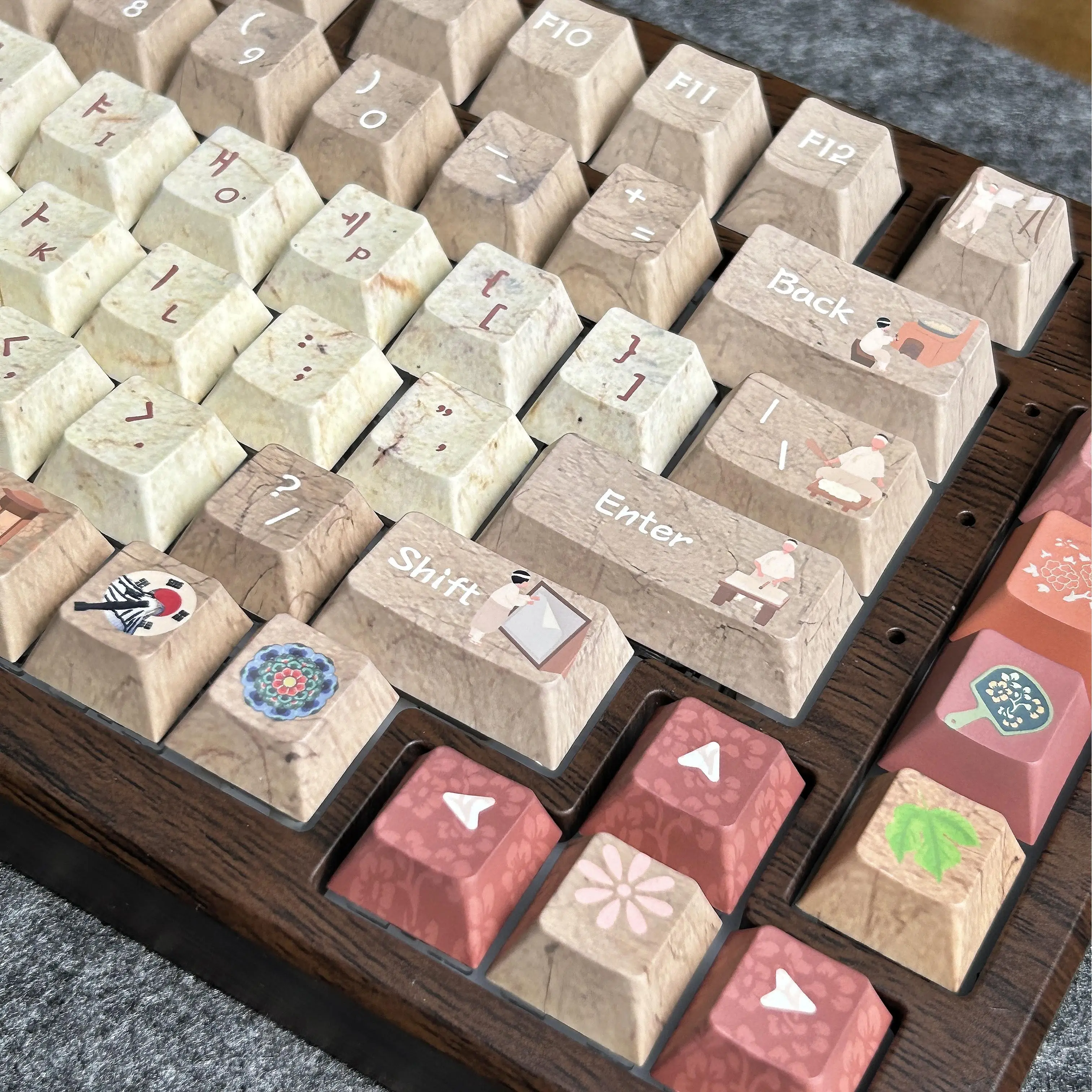 Hanji Theme Retro Korean Keycap Cherry Profile 136 Keys Tradition Korean Paper Keycaps ISO Enter Layout PBT Hangul Keyboard Caps