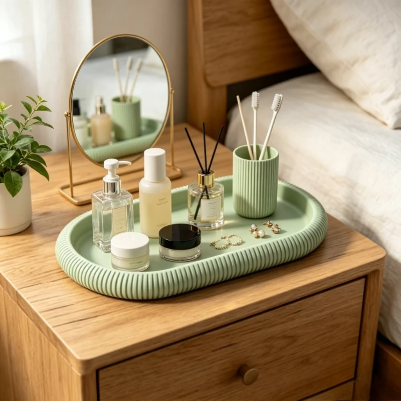 Oval Storage Tray Decorative Organizer Plate Anti-slip Desktop Tray for Jewelry Cosmetic Key Bathroom Vanity Desk Home Decor