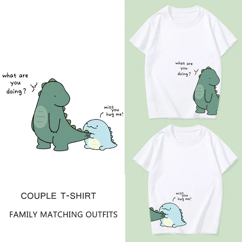 Matching Lovely Dinosaur Couple T-Shirt White Black Red Yellow Summer Cotton Short Sleeve Tshirt Boyfriend Girlfriend Clothes