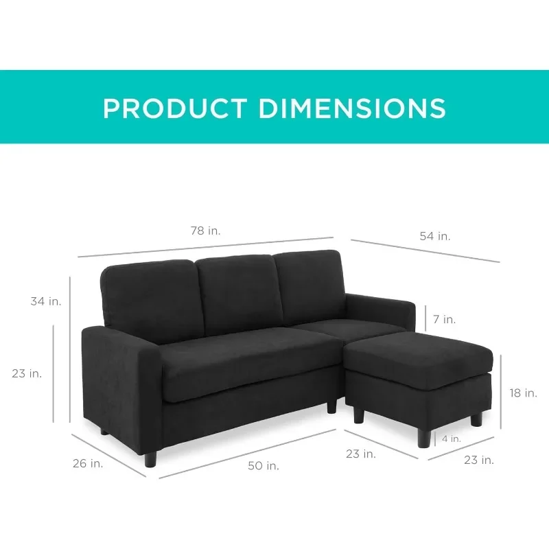 Best Choice Products Upholstered Sectional Sofa for Home, Apartment, Dorm, Bonus Room, Compact Spaces w/Chaise Lounge