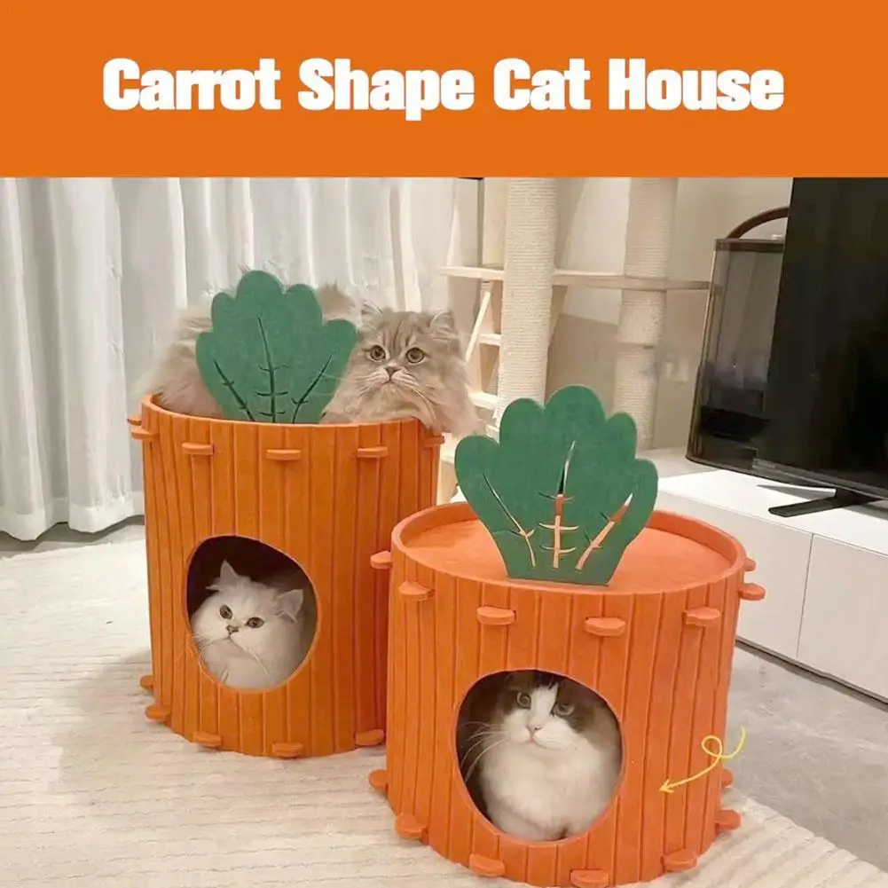 Cute Orange Carrot Felt Cat House Semi-enclosed Four-season Universal Tunnel Drill Felt Pet Sleeping Resting Playing House