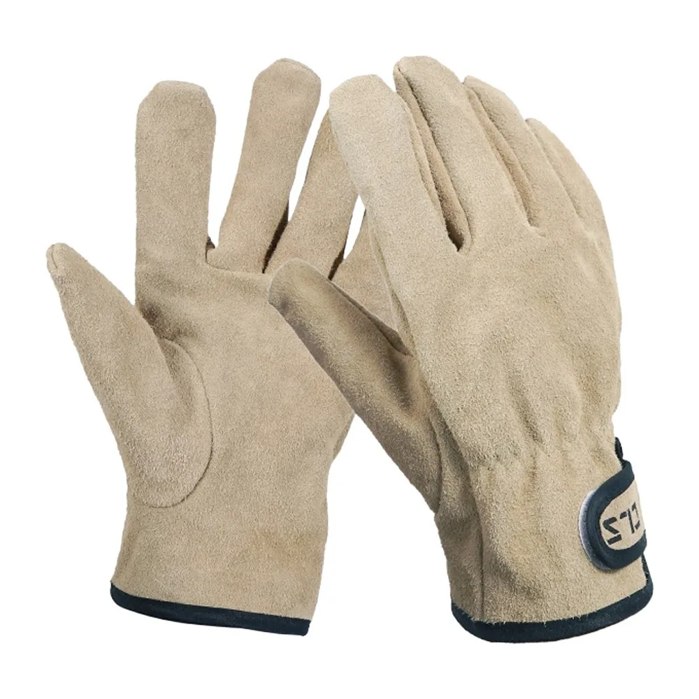 1 Pair Outdoor Cowhide Leather Heat Proof Gloves Wear Proof Easy To Clean Work Gloves Thick BBQ Gloves For Gardening