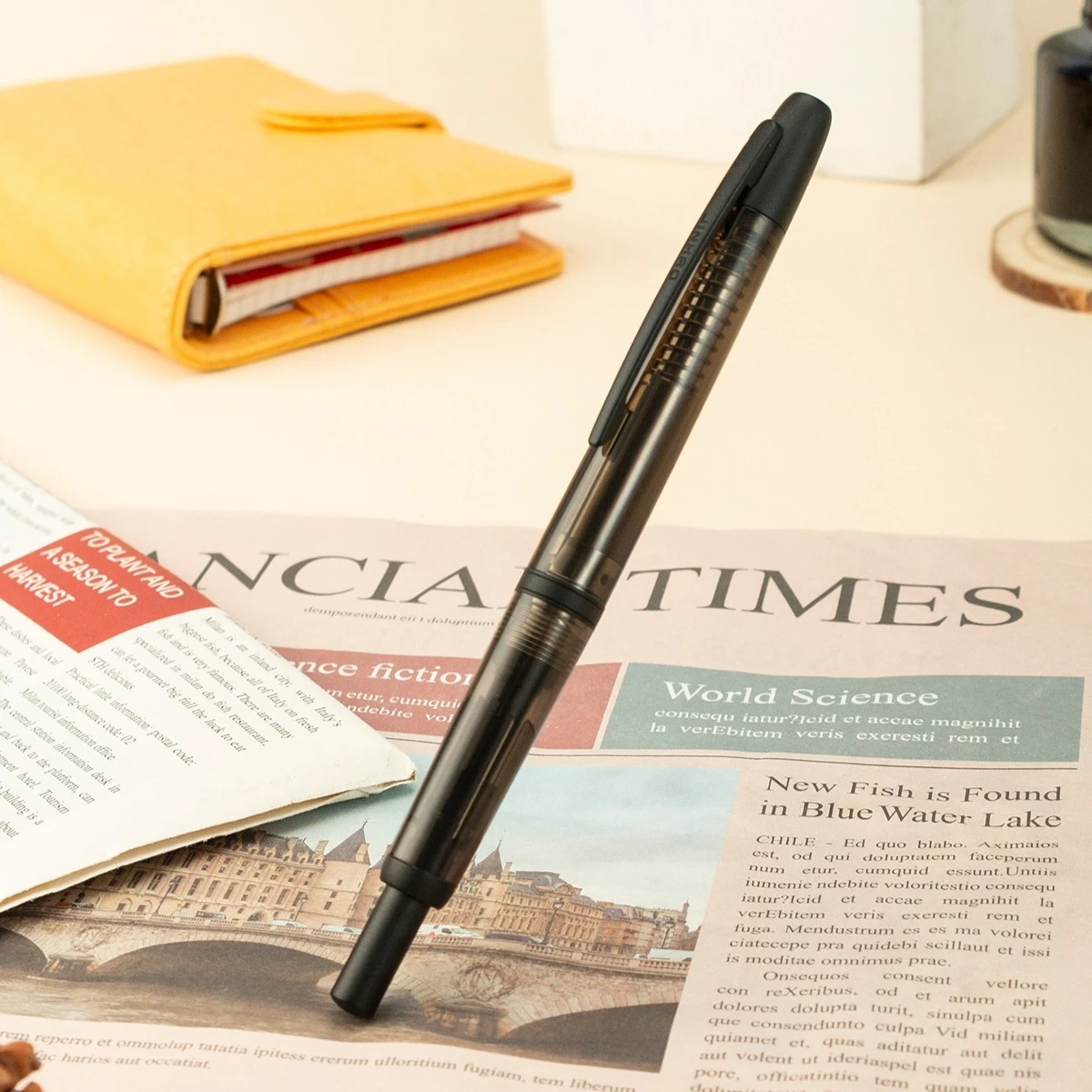 

Jinhao 20, выдвижная перьевая ручка, перо EF/F с конвертером, прозрачная серая ручка из смолы для письма, подарочная ручка