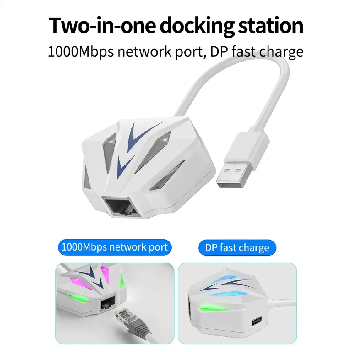 ABGZ USB to RJ45 Ethernet Adapter Network Card 10/100/1000Mbps RGB Lighting Effect for PC Computer Laptop White