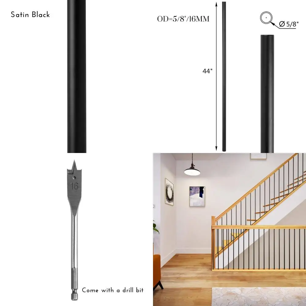 

5/8 Round x 44 Long Iron Stair Balusters, Hollow, Powder Coated, 10-Pack, Satin Black