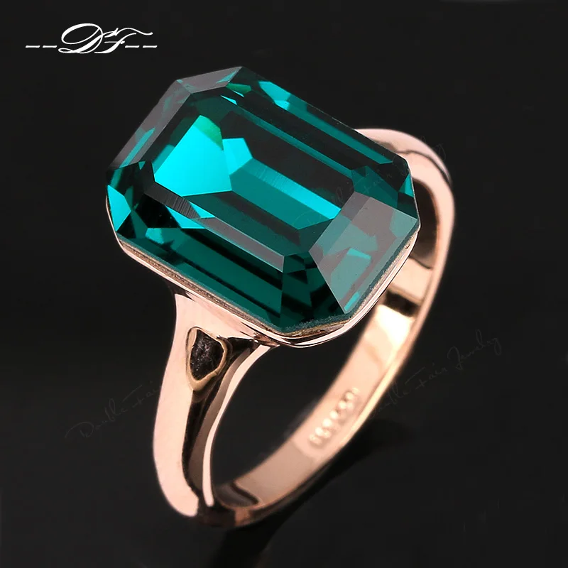 Green Big Crystal Elegant Finger Ring HotSale Rose Gold Color Fashion Brand Red Crystal Jewelry For Women anel DFR276