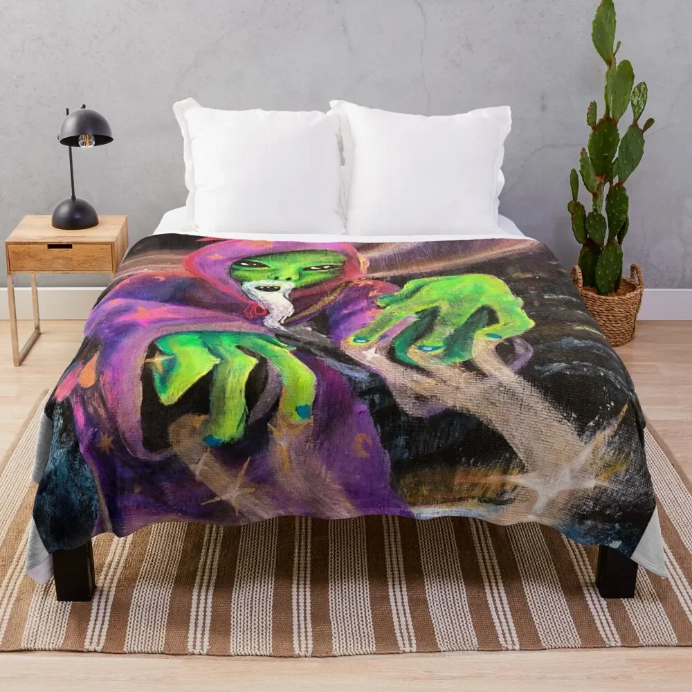 Funky Little Wizard Martian Throw Blanket Decorative Beds Plush Blankets