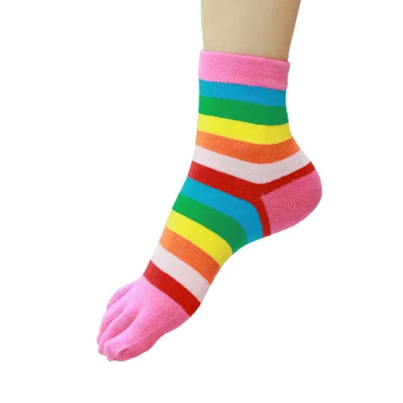 Women Five-finger Socks Cotton Striped Medium Tube Four Seasons Women Socks Five Toe Socks Set