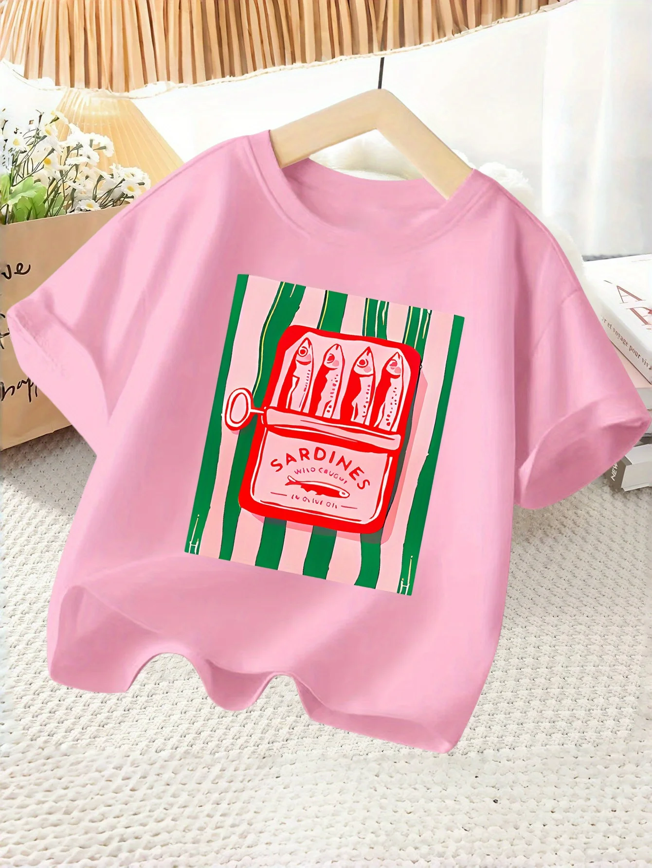 Sardine Can Kids Tee Retro Food Graphic Print Boys Girls Family Matching Cotton Summer Short Sleeve Basic Children Tshirt
