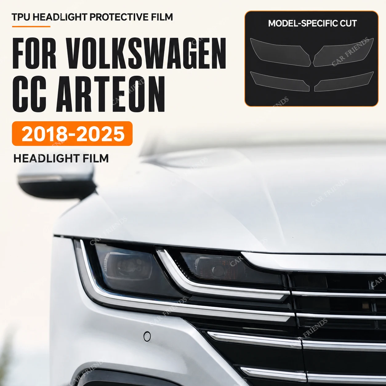 Pre-Cut Smoke Black TPU Headlight Protective Film for Volkswagen CC Arteon 2018-2025