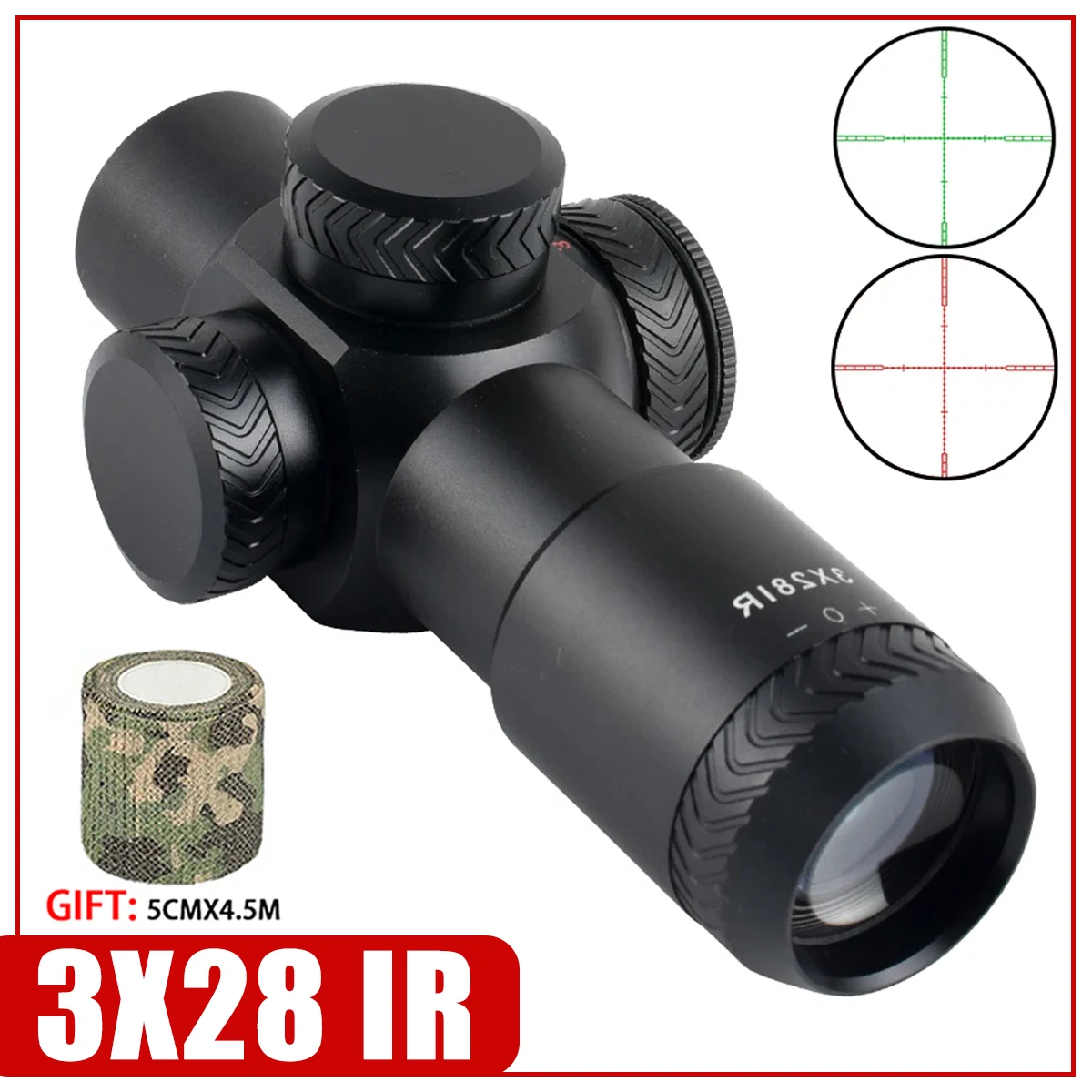 

3x28 IR Green Red Sight Fixed Optic Riflescope Hunting Sniper Rifle Cross Spotting Scope Airsoft Air Guns Reflex Rifle Scope