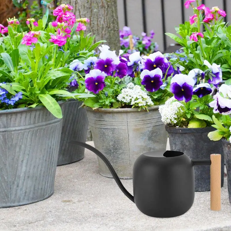 Gardening Watering Can 1200ml Semi-open Long Mouth Stainless Steel Garden Plants Watering Pot Rust Proof Watering Tools Garden