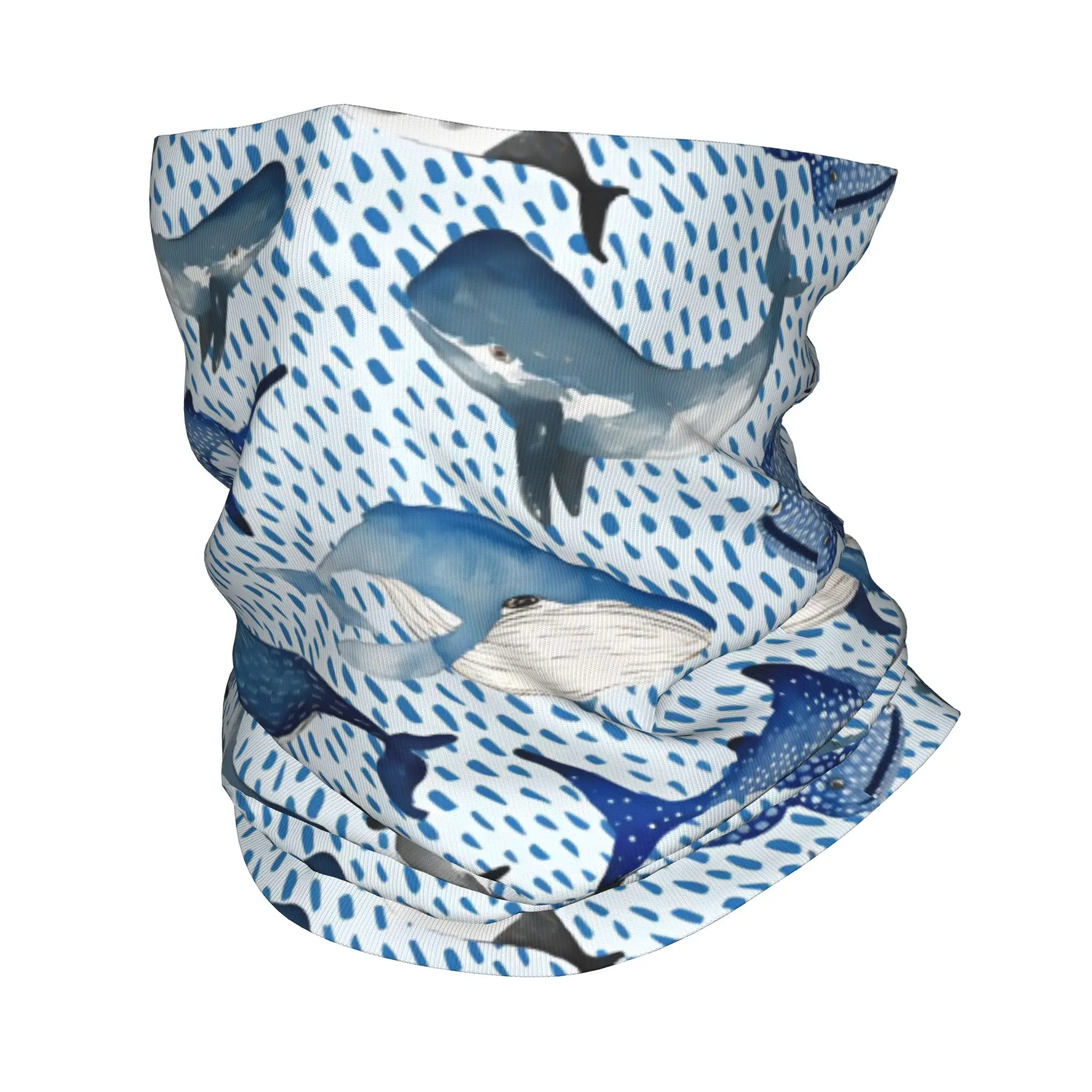 Custom Blue Watercolour Shark Winter Headband Neck Warmer Men Ski Camping Tube Scarf Monochrome Ocean Animal Face Bandana Gaiter