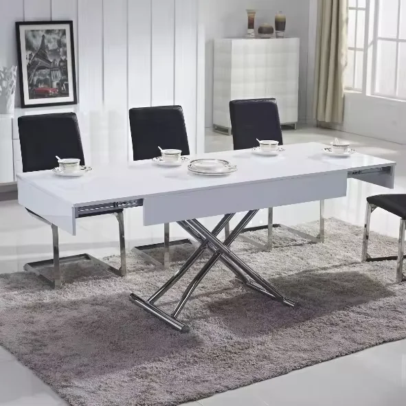 Hot-selling Restaurant Furniture: Folding Wooden Dining Table With Chrome Legs, Multi-functional Folding Smart Dining Table