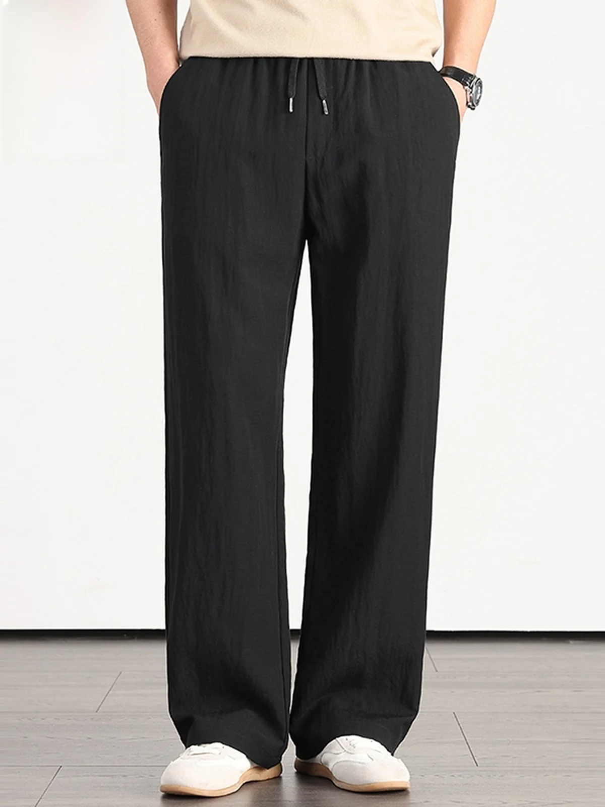 

Linen Casual Pants Men's Loose Straight Wide Leg Thin Summer Drapey Long Trousers Comfortable Breathable Faionable