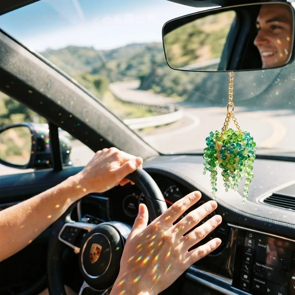 Plastic Beaded Car Rearview Mirror Hanging Basket - Stylish Decorative Pendant for Interior Enhancement 15cm Dimension