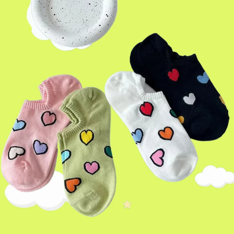 

4/8 Pairs Women's Breathable Boat Socks Lovely Girl Cotton Ankle Socks Cute Heart Female Low Cut Shallow Mouth Short Socks