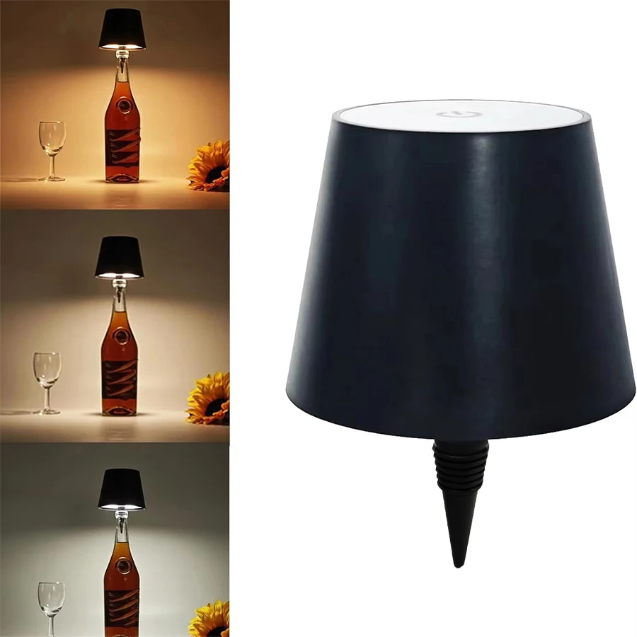 Wireless Touch Control Bottle Table Lamp with 3 Colors & Stepless Dimming, Ideal for Bar, Wine Bottle Decoration & Desk Lighting