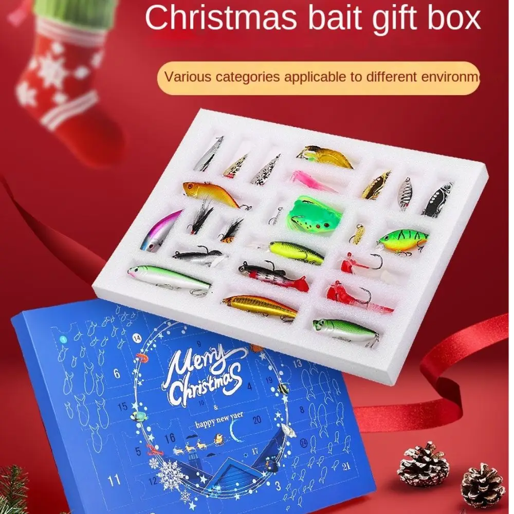 New Acrylic Christmas Advent Calendar 24 Days Fishing Lure Set Fishing Tackle Advent Calendar Fish Bait Christmas Calendar Men