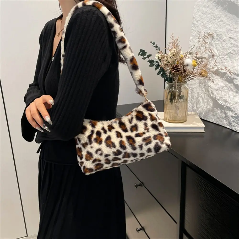 Bolsas de ombro retrô de grande capacidade com estampa de leopardo bolsas de pelúcia bolsas inchadas para mulheres e meninas