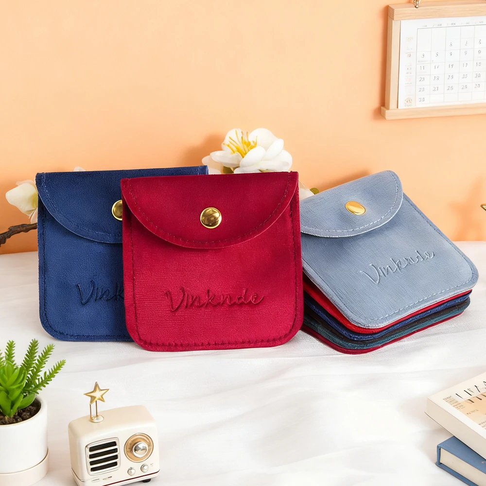 

Custom Portable Cotton Velevt Jewelry Packaging Bag Envelope Flap Jewellery Snap Pouch Flannelette Travel Earrings Organizer Bag