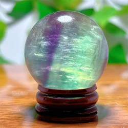 Fluorite Sphere Crystal Natural Quartz Stone Minerals Home Decoration Reiki Craft Energy Healing Meditation Spiritual +Stand