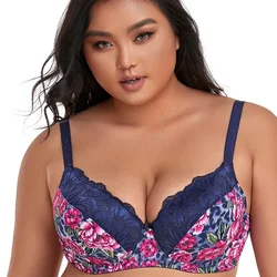 BINNYS E Cup Breathable 46E Thin Cup Soutien Gorge Grandes Bonnets Sexy Lace Plus Size Push Up Balcony Big Bra for Women